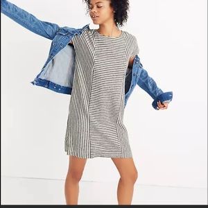 Madewell Linen Striped Dress with Button Back